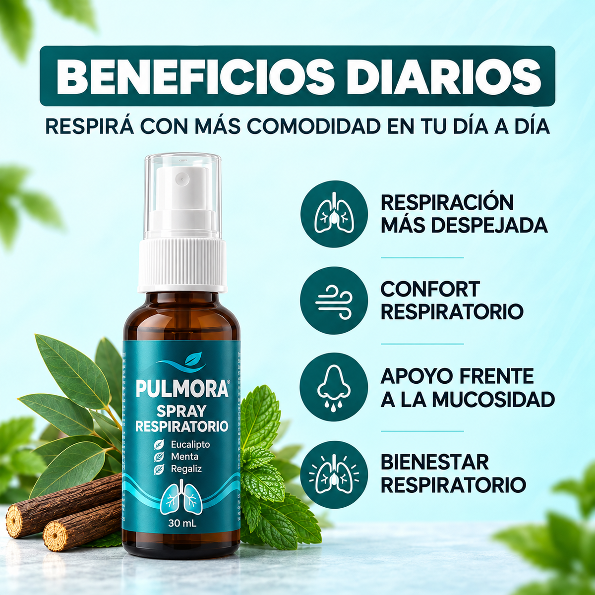 PULMORA | Spray limpiador Despeja tus vías respiratorias en 2-4 semanas